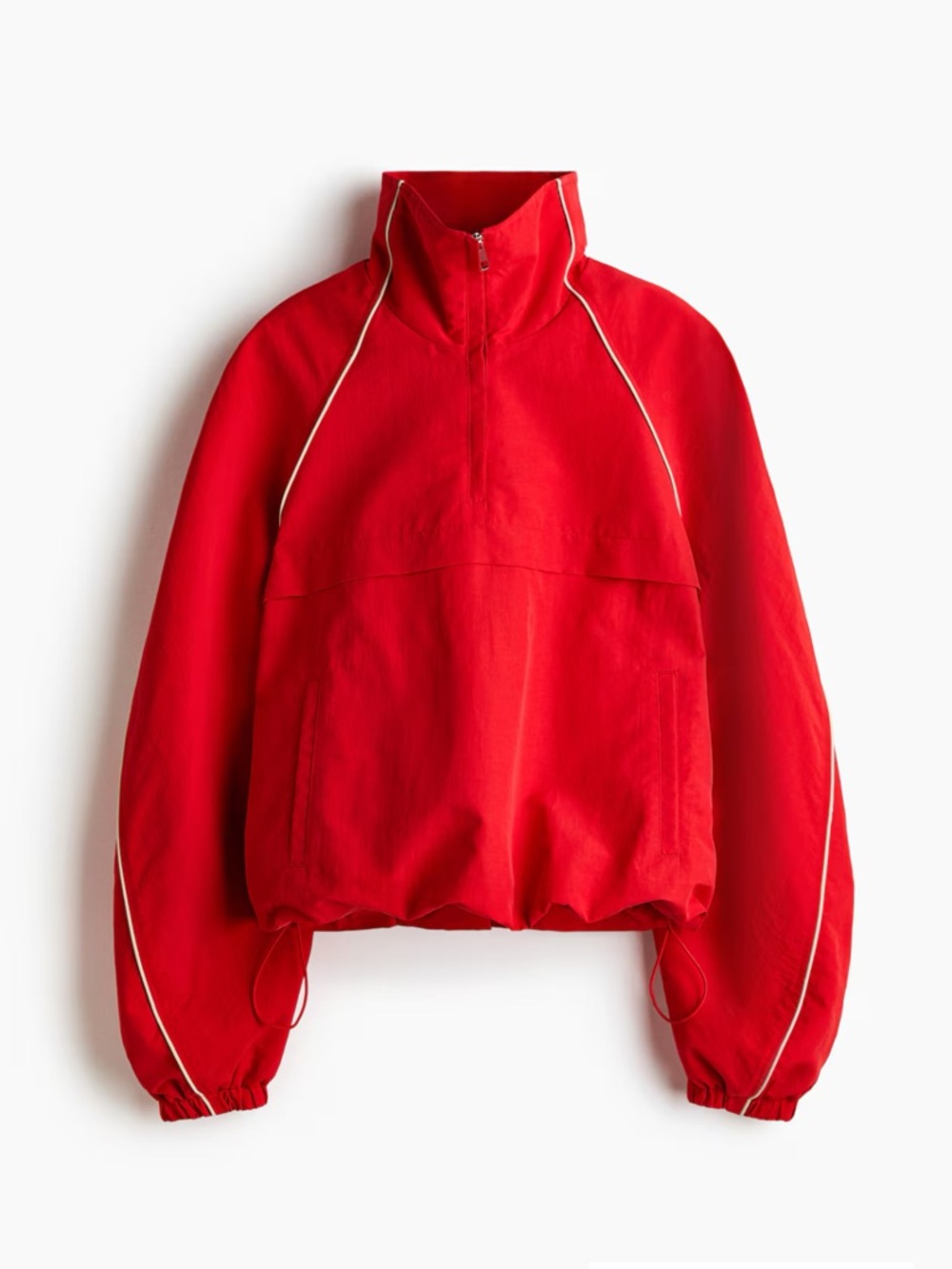 RARE!! H&M NWT Red Oversized Nylon Funnelneck Anorak Jacket w white piping